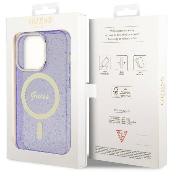 GUESS GUHMP14LHCGUG IPHONE 14 PRO 6.1 "PURPLE/PURPLE HARDCASE GLITTER GOLD MAGSAFE