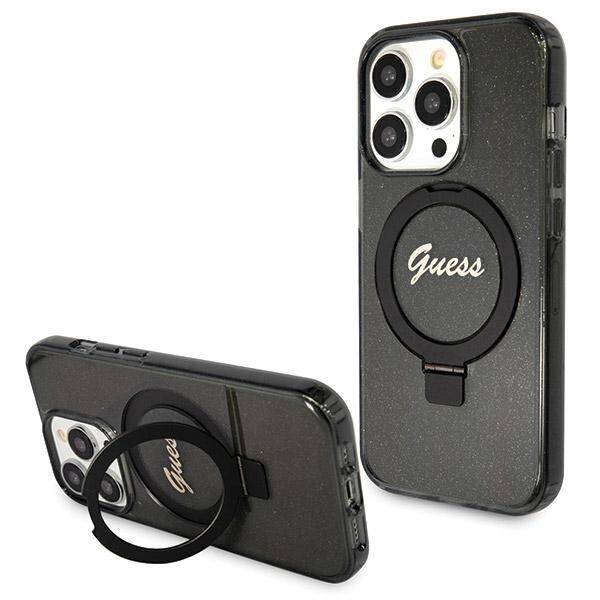 GUESS GUHMP14LHRSGSK IPHONE 14 PRO 6.1 "BLACK/BLACK HARDCASE RING STAND SCRIPT GLITTER MAGSAFE