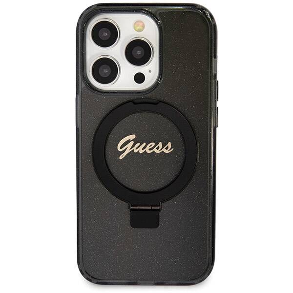 GUESS GUHMP14LHRSGSK IPHONE 14 PRO 6.1 "BLACK/BLACK HARDCASE RING STAND SCRIPT GLITTER MAGSAFE