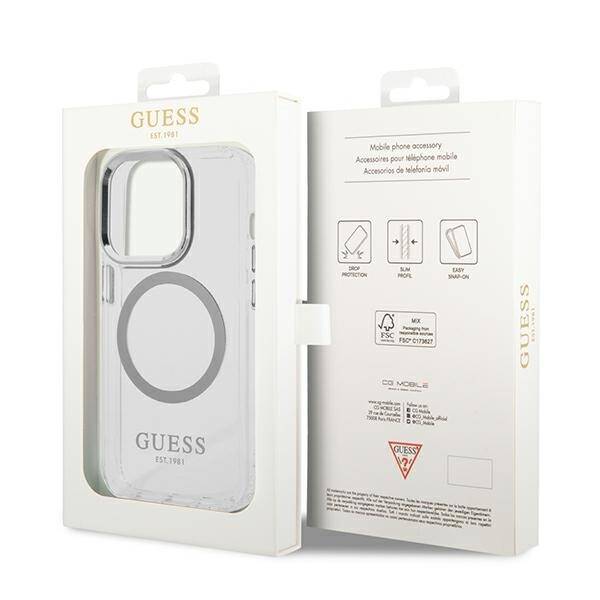 GUESS GUHMP14LHTMS IPHONE 14 PRO 6.1 "SILVER/SILVER HARD CASE METAL OUTLINE MAGSAFE