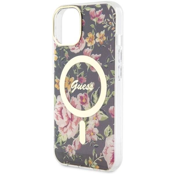 GUESS GUHMP14MHCFWSK IPHONE 14 PLUS / 15 PLUS 6.7 "BLACK / BLACK HARDCASE FLOWER MAGSAFE