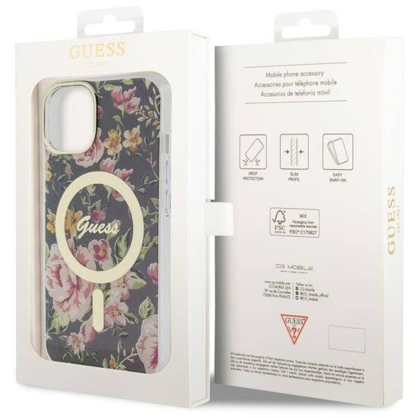 GUESS GUHMP14MHCFWSK IPHONE 14 PLUS / 15 PLUS 6.7 "BLACK / BLACK HARDCASE FLOWER MAGSAFE