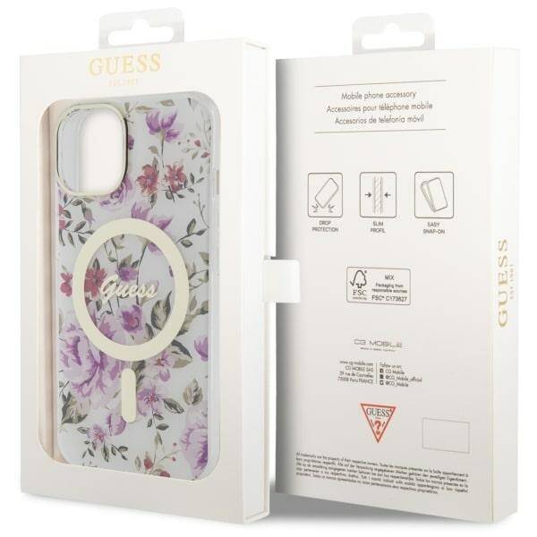 GUESS GUHMP14MHCFWST IPHONE 14 PLUS / 15 PLUS 6.7 "TRANSPARENT HARDCASE FLOWER MAGSAFE