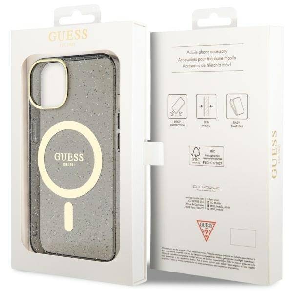 GUESS GUHMP14MHCGK IPHONE 14 PLUS / 15 PLUS 6.7 "BLACK / BLACK HARDCASE GLITTER GOLD MAGSAFE