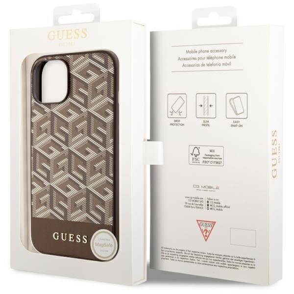 GUESS GUHMP14MHGCFSEW IPHONE 14 PLUS / 15 PLUS 6.7 "BROWN / BROWN HARD CASE GCUBE STRIPES MAGSAFE