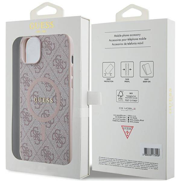 GUESS GUHMP14SG4GFRP IPHONE 14/15/13 6.1 "PINK / PINK HARDCASE 4G COLLECTION LEATHER METAL MAGSAFE LOGO