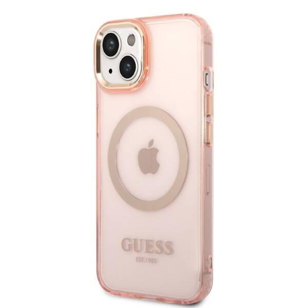 GUESS GUHMP14SHTCMP IPHONE 14/15/13 6.1 "PINK / PINK HARD CASE GOLD OUTLINE TRANSLUENT MAGSAFE