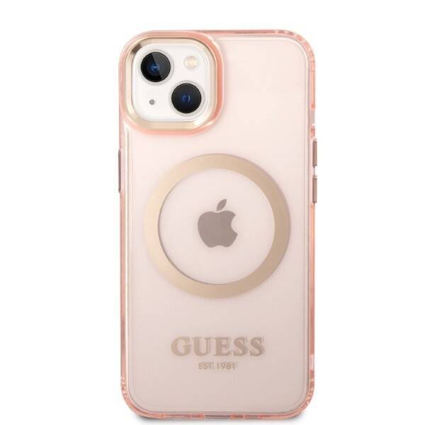 GUESS GUHMP14SHTCMP IPHONE 14/15/13 6.1 "PINK / PINK HARD CASE GOLD OUTLINE TRANSLUENT MAGSAFE