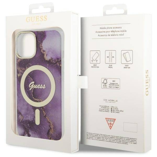 GUESS GUHMP14SHTMRU IPHONE 14/15/13 6.1 "PURPUROWY / PURPLE HARDCASE GOLDEN MARBLE MAGSAFE