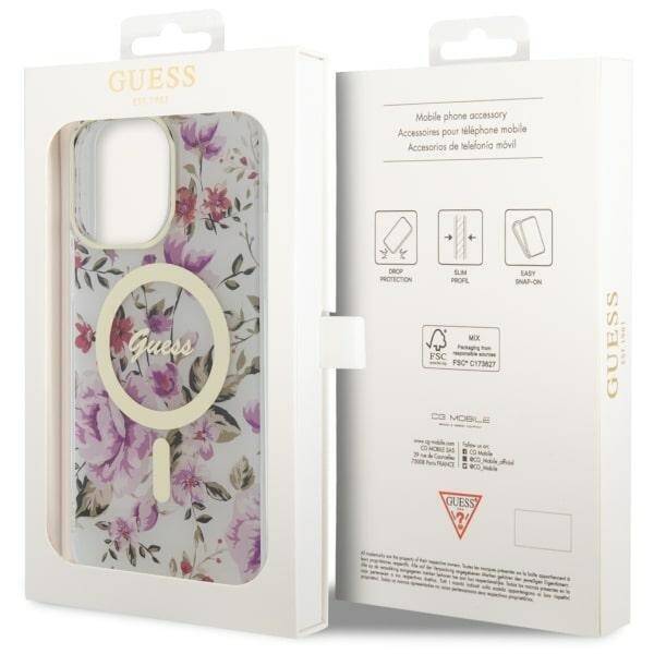 GUESS GUHMP14XHCFWST IPHONE 14 PRO MAX 6.7 "TRANSPARENT HARDCASE FLOWER MAGSAFE