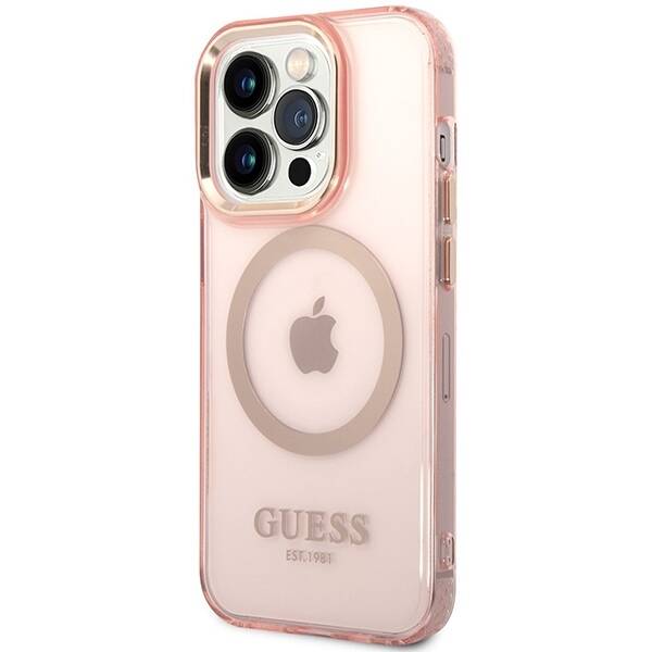 GUESS GUHMP14XHTCMP IPHONE 14 PRO MAX 6.7 "PINK/PINK HARD CASE GOLD OUTLINE TRANSLUENT MAGSAFE