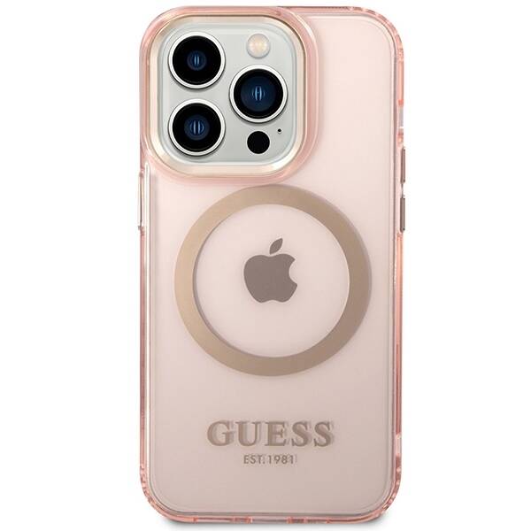 GUESS GUHMP14XHTCMP IPHONE 14 PRO MAX 6.7 "PINK/PINK HARD CASE GOLD OUTLINE TRANSLUENT MAGSAFE