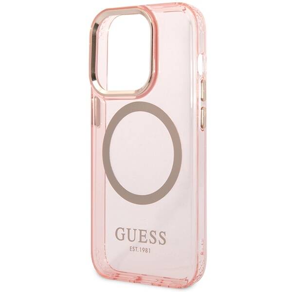 GUESS GUHMP14XHTCMP IPHONE 14 PRO MAX 6.7 "PINK/PINK HARD CASE GOLD OUTLINE TRANSLUENT MAGSAFE