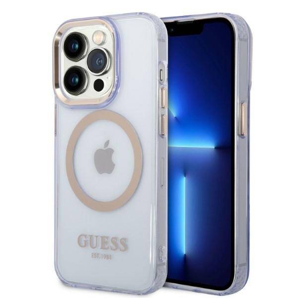 GUESS GUHMP14XHTCMU IPHONE 14 PRO MAX 6.7 "PURPLE/PURPLE HARD CASE GOLD OUTLINE TRANSLUENT MAGSAFE