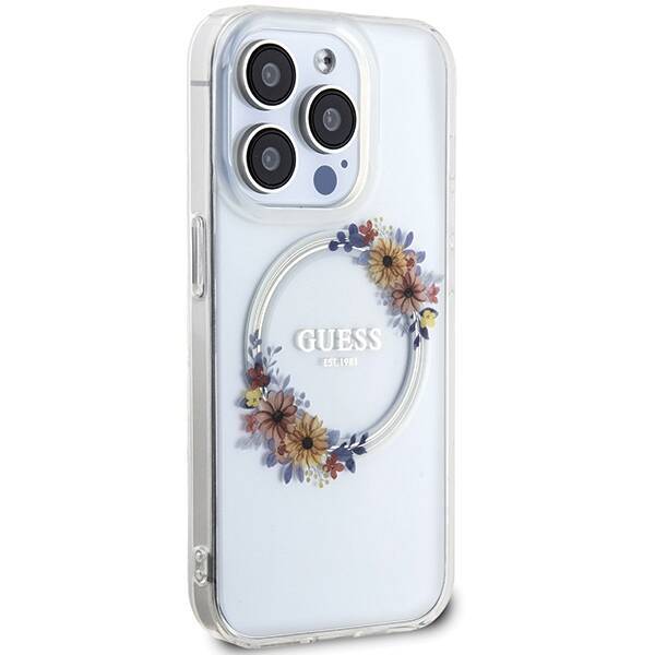 GUESS GUHMP15LHFWFFCT IPHONE 15 PRO 6.1 "TRANSPARENT HARDCASE IML FLOWERS WREATCH MAGSAFE