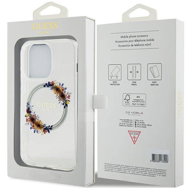 GUESS GUHMP15LHFWFFCT IPHONE 15 PRO 6.1 "TRANSPARENT HARDCASE IML FLOWERS WREATCH MAGSAFE