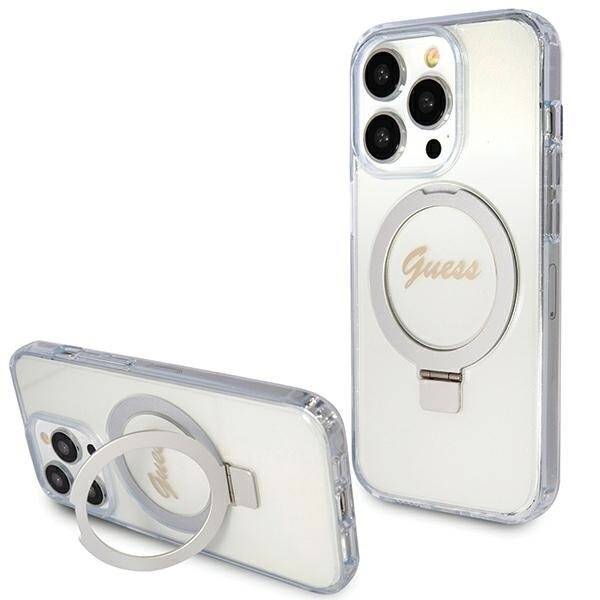 GUESS GUHMP15LHRSGSD IPHONE 15 PRO 6.1 "TRANSPARENT/TRANSPARENT HARDCASE RING STAND SCRIPT GLITTER MAGSAFE