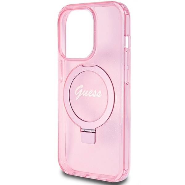 GUESS GUHMP15LHRSGSP IPHONE 15 PRO 6.1 "PINK/PINK HARDCASE RING STAND SCRIPT GLITTER MAGSAFE