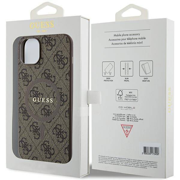 GUESS GUHMP15MG4GFRW IPHONE 15 PLUS / 14 PLUS 6.7 "BROWN / BROWN HARDCASE 4G COLLECTION LEATHER METAL LOGO MAGSAFE