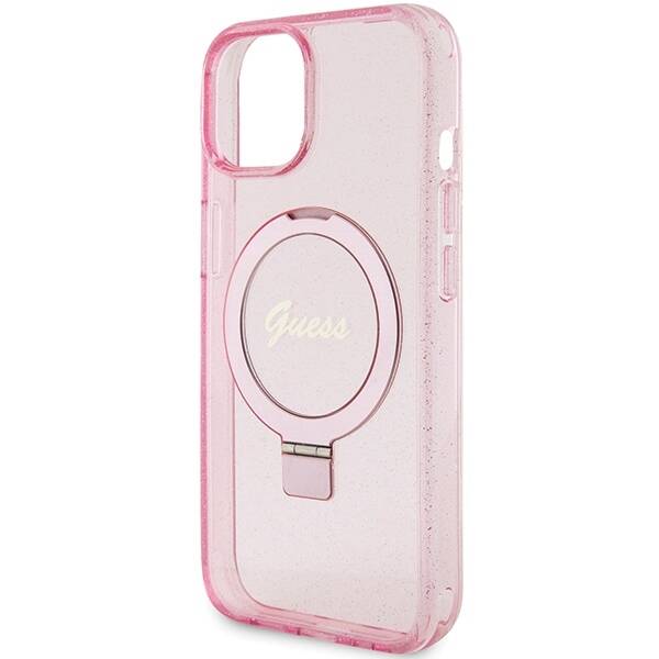 GUESS GUHMP15MHRSGSP IPHONE 15 PLUS / 14 PLUS 6.7 "PINK / PINK HARDCASE RING STAND SCRIPT GLITTER MAGSAFE