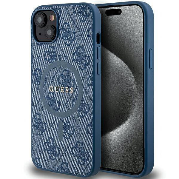 GUESS GUHMP15SG4GFRB IPHONE 15/14/13 6.1 "BLUE / BLUE HARDCASE 4G COLLECTION LEATHER METAL MAGSAFE