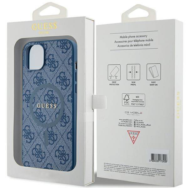 GUESS GUHMP15SG4GFRB IPHONE 15/14/13 6.1 "BLUE / BLUE HARDCASE 4G COLLECTION LEATHER METAL MAGSAFE