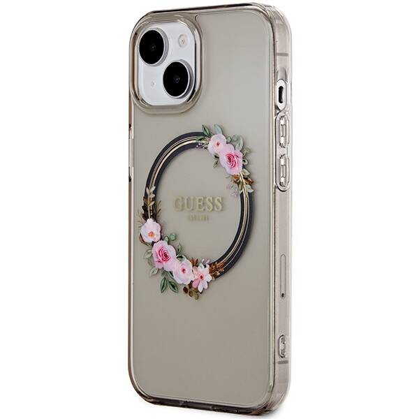 GUESS GUHMP15SHFWFCK IPHONE 15/14/13 6.1 "BLACK / BLACK HARDCASE IML FLOWERS WREATCH MAGSAFE