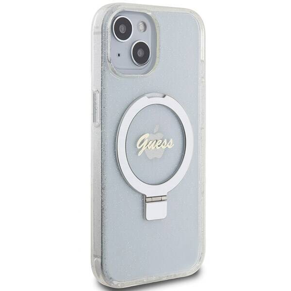 GUESS GUHMP15SHRSGSD IPHONE 15/14/13 6.1 "TRANSPARENT / TRANSPARENT HARDCASE RING STAND SCRIPT GLITTER MAGSAFE