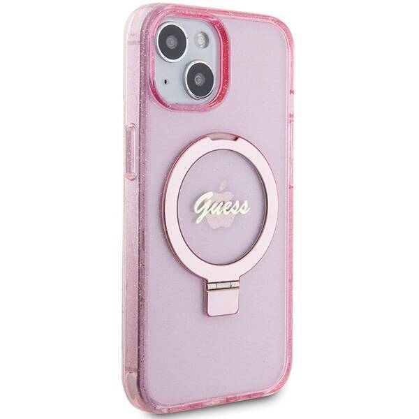 GUESS GUHMP15SHRSGSP IPHONE 15/14/13 6.1 "PINK / PINK HARDCASE RING STAND SCRIPT GLITTER MAGSAFE