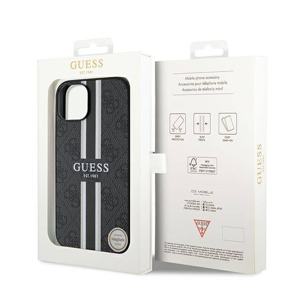 GUESS GUHMP15SP4RPSK IPHONE 15/14/13 6.1 "BLACK / BLACK HARDCASE 4G PRINTED STRIPES MAGSAFE