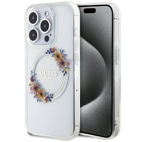 GUESS GUHMP15XHFWFFCT IPHONE 15 PRO MAX 6.7 "TRANSPARENT HARDCASE IML FLOWERS WREATCH MAGSAFE