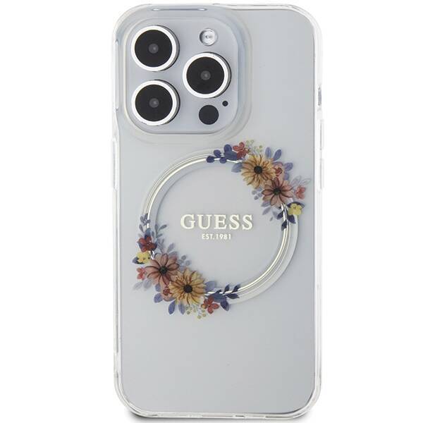 GUESS GUHMP15XHFWFFCT IPHONE 15 PRO MAX 6.7 "TRANSPARENT HARDCASE IML FLOWERS WREATCH MAGSAFE