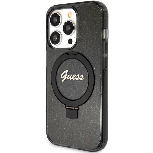 GUESS GUHMP15XHRSGSK IPHONE 15 PRO MAX 6.7 "BLACK/BLACK HARDCASE RING STAND SCRIPT GLITTER MAGSAFE