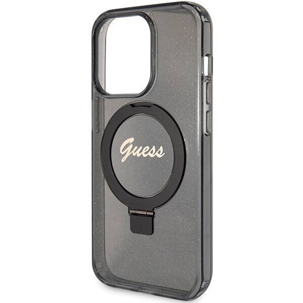 GUESS GUHMP15XHRSGSK IPHONE 15 PRO MAX 6.7 "BLACK/BLACK HARDCASE RING STAND SCRIPT GLITTER MAGSAFE