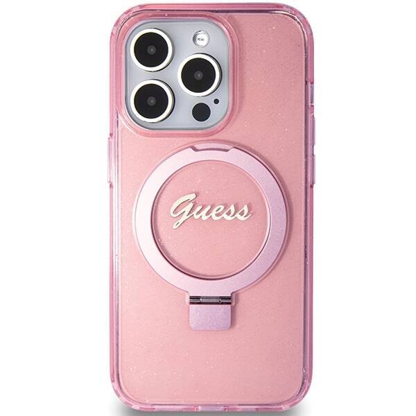 GUESS GUHMP15XHRSGSP IPHONE 15 PRO MAX 6.7 "PINK/PINK HARDCASE RING STAND SCRIPT GLITTER MAGSAFE