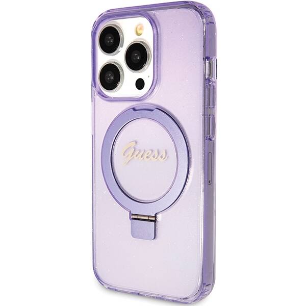 GUESS GUHMP15XHRSGU IPHONE 15 PRO MAX 6.7 "PURPLE/PURPLE HARDCASE RING STAND SCRIPT GLITTER MAGSAFE