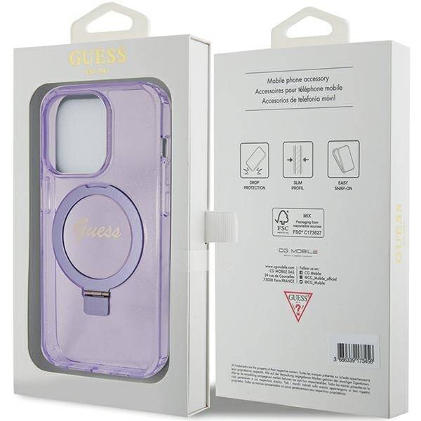 GUESS GUHMP15XHRSGU IPHONE 15 PRO MAX 6.7 "PURPLE/PURPLE HARDCASE RING STAND SCRIPT GLITTER MAGSAFE