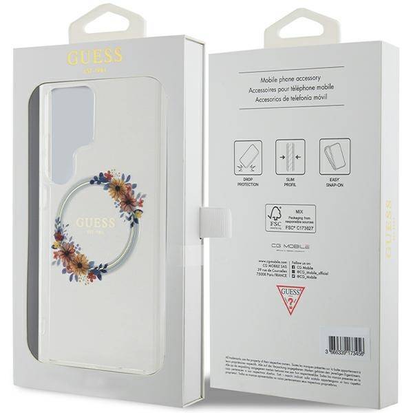 GUESS GUHMS24LHFWFCT S24 ULTRA S928 TRANSPARENT/TRANSPARENT HARDCASE IML FLOWERS WREATH MAGSAFE