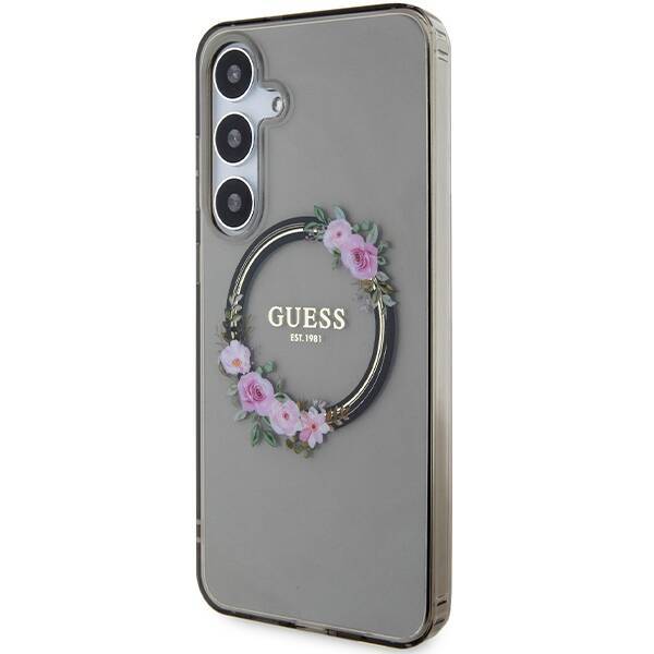 GUESS GUHMS24MHFWFCK S24+ S926 BLACK/BLACK HARDCASE IML FLOWERS WRETH MAGSAFE