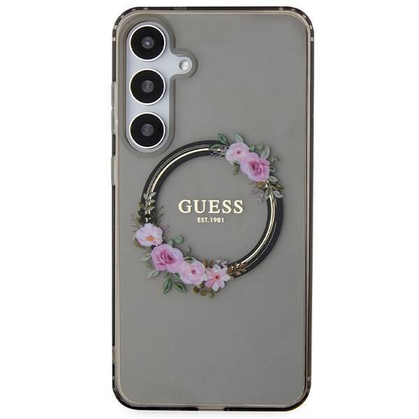 GUESS GUHMS24MHFWFCK S24+ S926 BLACK/BLACK HARDCASE IML FLOWERS WRETH MAGSAFE