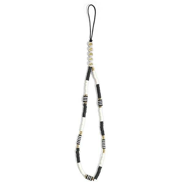 GUESS GUSTBCKH PHONE STRAP STRAP BLACK-BIAŁA/BLACK-WHITE HEISHI BEADS