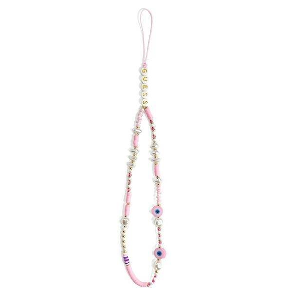 GUESS GUSTSHP PHONE PHONE STRAP RÓZOWY/PINK BEADS SHELL