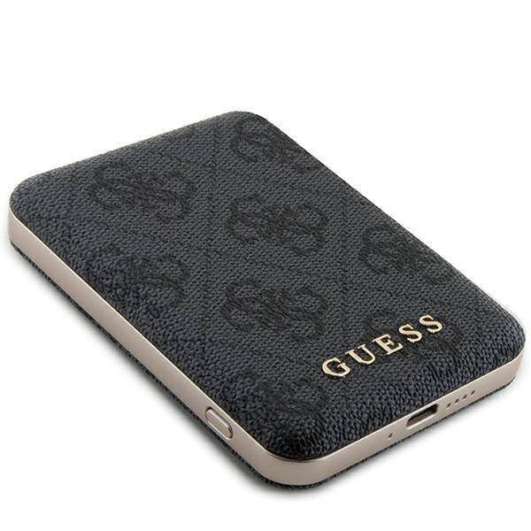 GUESS INDUCTION POWERBANK 15W GUPB5FP4EMGK 5000MAH BLACK/BLACK 4G LEATHER METAL LOGO MAGSAFE