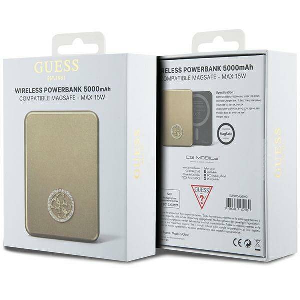 GUESS POWERBANK 15W GUPBM5AL4DMD 5000MAH GOLDEN/GOLD MAGSAFE 4G STRASSED METAL LOGO