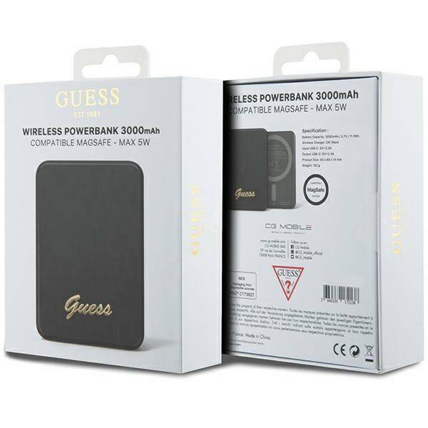 GUESS POWERBANK 5W GUPBM3ALGSGK 3000MAH BLACK/BLACK MAGSAFE METAL SCRIPT LOGO