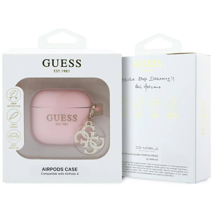 Guess GUA4LECG4P AirPods 4 cover          różowy/pink Silicone 4G Charm