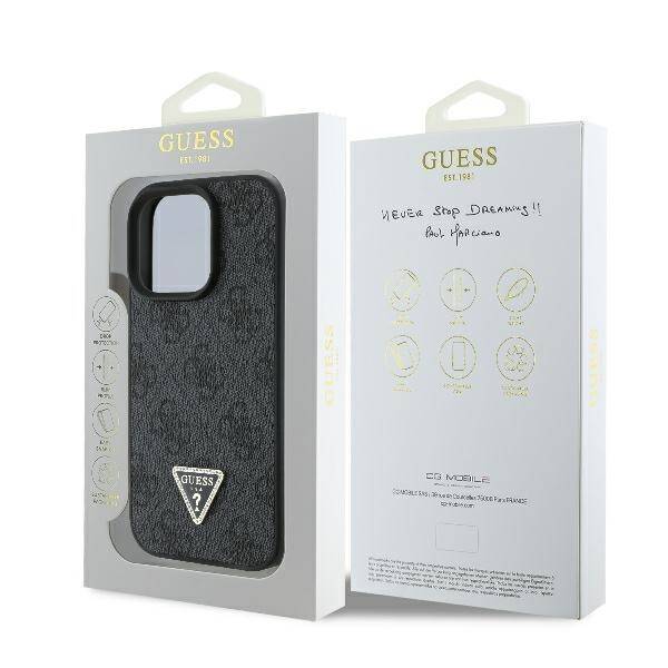 Guess GUHCP16LP4TDPK iPhone 16 Pro 6.3" czarny/black hardcase Leather 4G Triangle Strass MagSafe