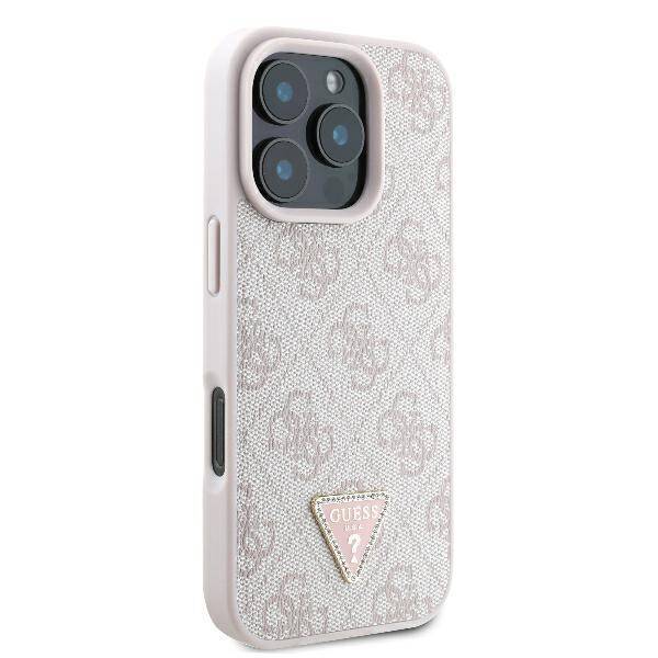 Guess GUHCP16LP4TDPP iPhone 16 Pro 6.3" różowy/pink hardcase Leather 4G Triangle Strass MagSafe