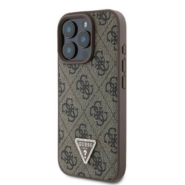 Guess GUHCP16LP4TDPW iPhone 16 Pro 6.3" brązowy/brown hardcase Leather 4G Triangle Strass MagSafe