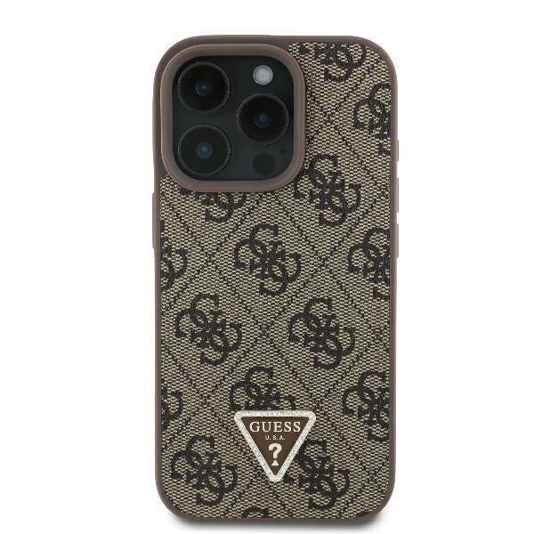 Guess GUHCP16LP4TDPW iPhone 16 Pro 6.3" brązowy/brown hardcase Leather 4G Triangle Strass MagSafe